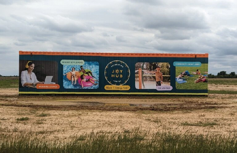 Shipping container wrap with vibrant custom vinyl graphics
