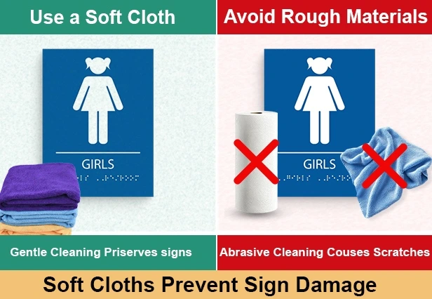 tactile signage cleaning soft cloth vs paper towel ada sign care